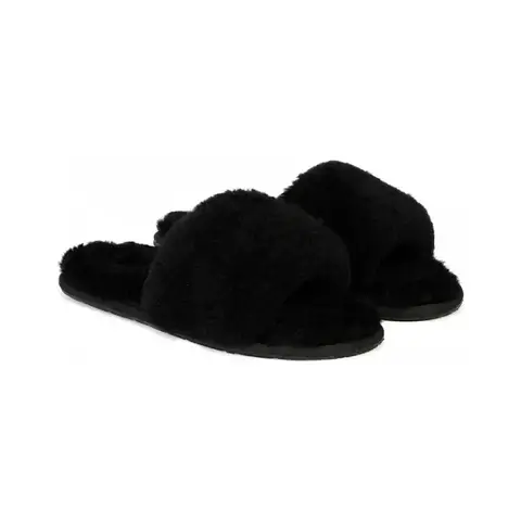 Fluff Slide Slippers Black