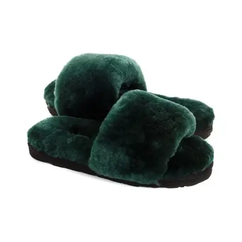Fluff Slide Slippers Dark Green