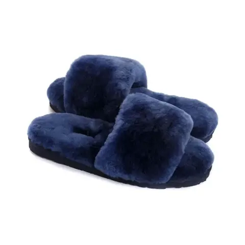 Fluff Slide Slippers Navy Blue